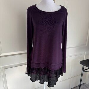 Karen Kane Purple Tunic with Lace Inset, Size Medium